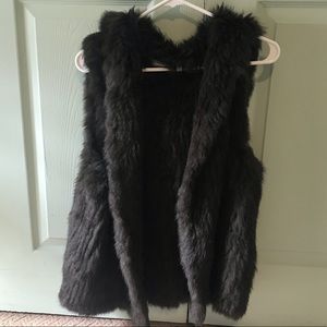 Neiman Marcus Olive Green Rabbit Fur Vest w Hood